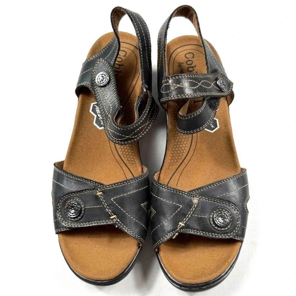 Cobb Hill New Balance‎ Womens Black Leather Wedge Sandals RevLite  Size 10M